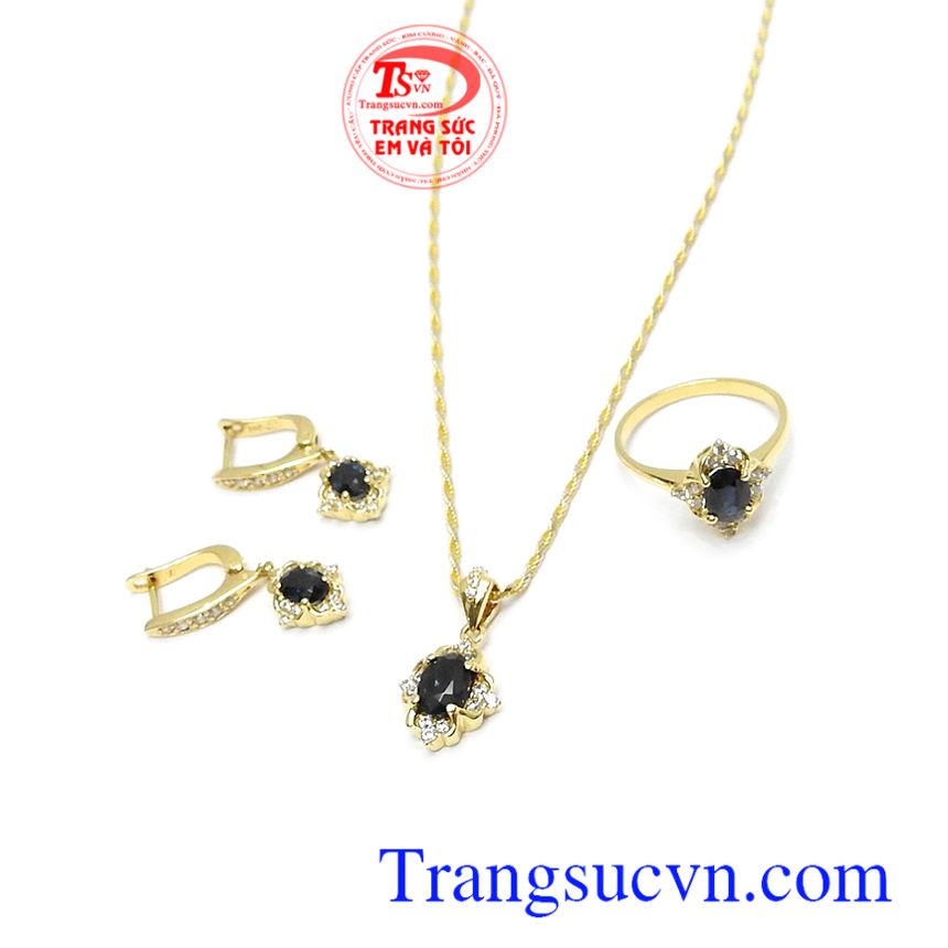 Bộ nữ trang Sapphire may mắn, trang sức bộ, mặt dây vàng đá quý Bộ nữ trang Sapphire may mắn, trang sức bộ, mặt dây vàng đá quý