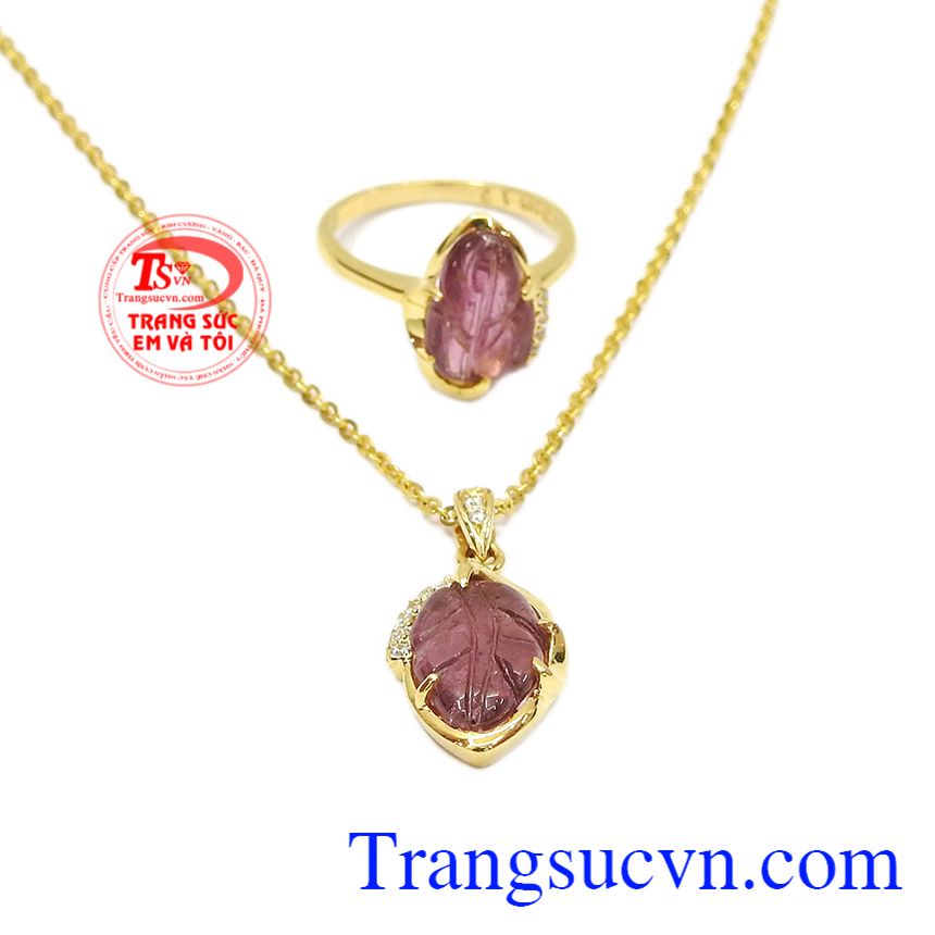 Bộ trang sức chiếc lá tourmalin thiên nhiên, trang sức bộ Bộ trang sức chiếc lá tourmalin thiên nhiên, trang sức bộ