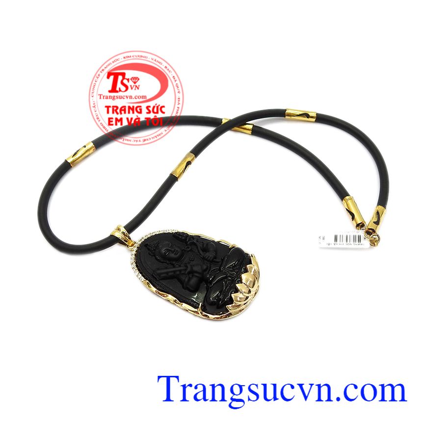 Bộ trang sức phật obsidian tuổi sửu-dần, mặt dây chuyền vàng.