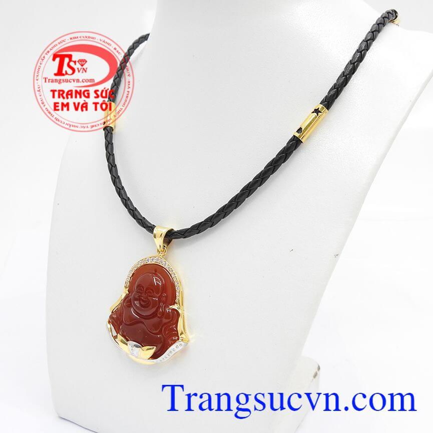 Bộ trang sức nam di lặc nâu đỏ, Bộ dây chuyền nam mệnh Thổ, Bộ dây chuyền Di Lặc bọc vàng