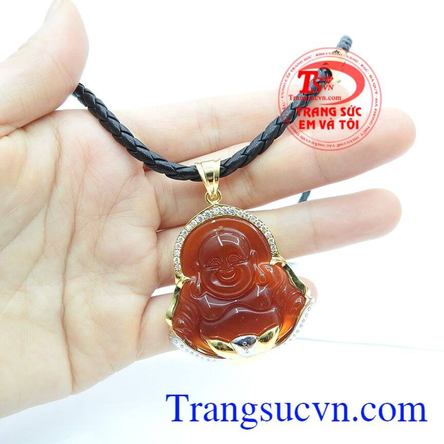 Bộ trang sức nam di lặc nâu đỏ, Bộ dây chuyền nam mệnh Thổ, Bộ dây chuyền Di Lặc bọc vàng