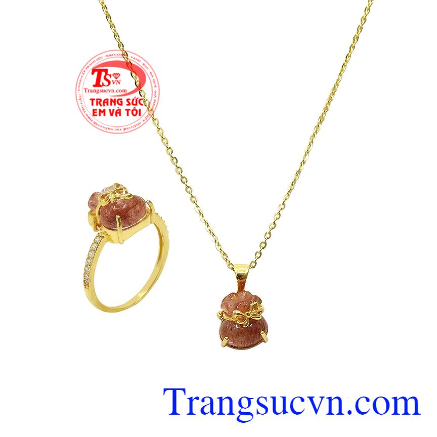 Bộ thạch anh tóc đỏ tài lộc, Bộ dây vàng nữ, Bộ dây chuyền vàng tây