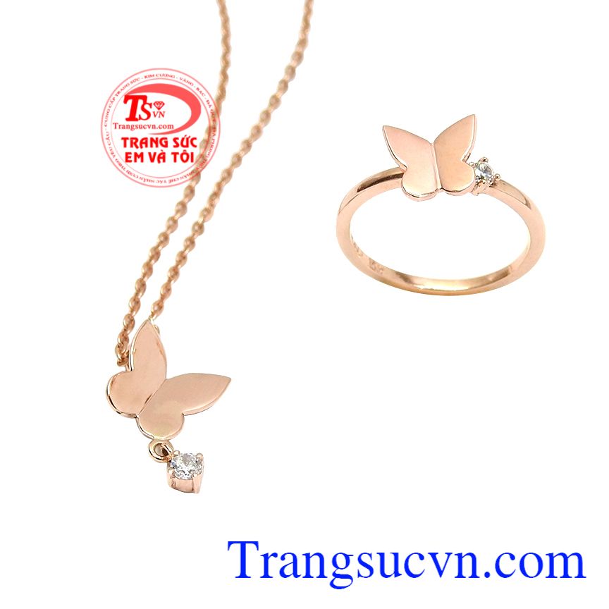 Bộ trang sức hồ điệp vàng hồng, Bộ dây vàng nữ, Bộ dây chuyền vàng tây Bộ trang sức hồ điệp vàng hồng, Bộ dây vàng nữ, Bộ dây chuyền vàng tây