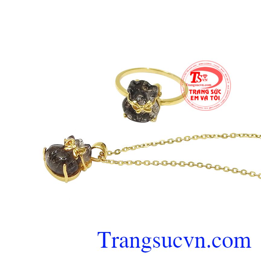 Bộ túi tiền thạch anh tóc đen, Bộ dây vàng nữ, Bộ dây chuyền vàng tây Bộ túi tiền thạch anh tóc đen, Bộ dây vàng nữ, Bộ dây chuyền vàng tây