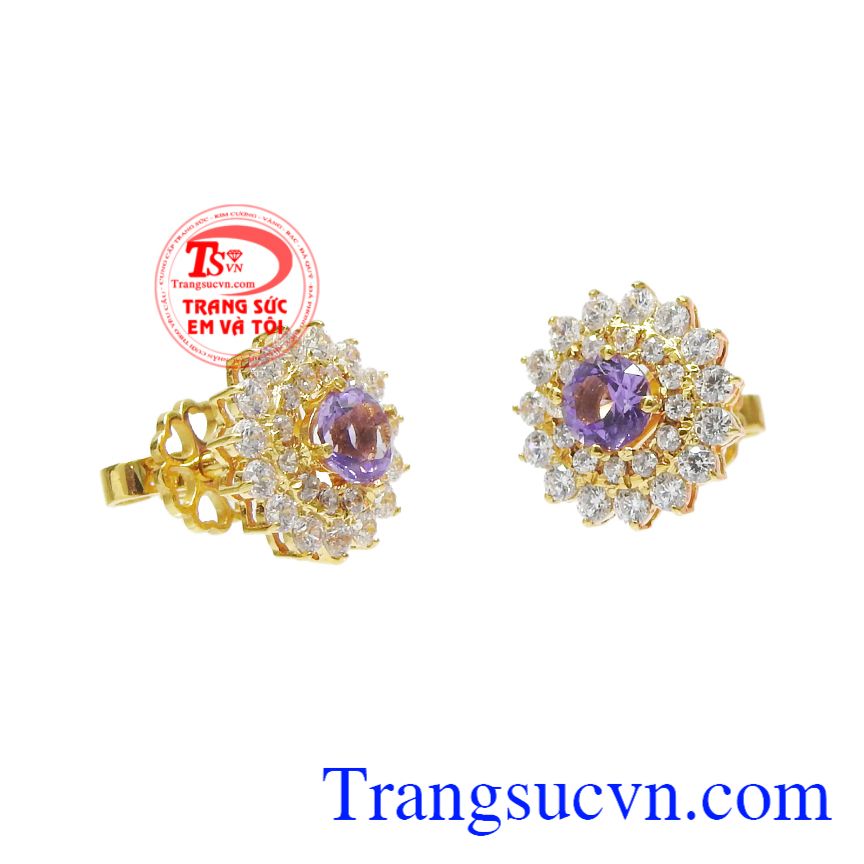 Hoa tai thạch anh tím nữ tính, Hoa tai vàng xinh xắn, Hoa tai thạch anh đẹp Hoa tai thạch anh tím nữ tính, Hoa tai vàng xinh xắn, Hoa tai thạch anh đẹp