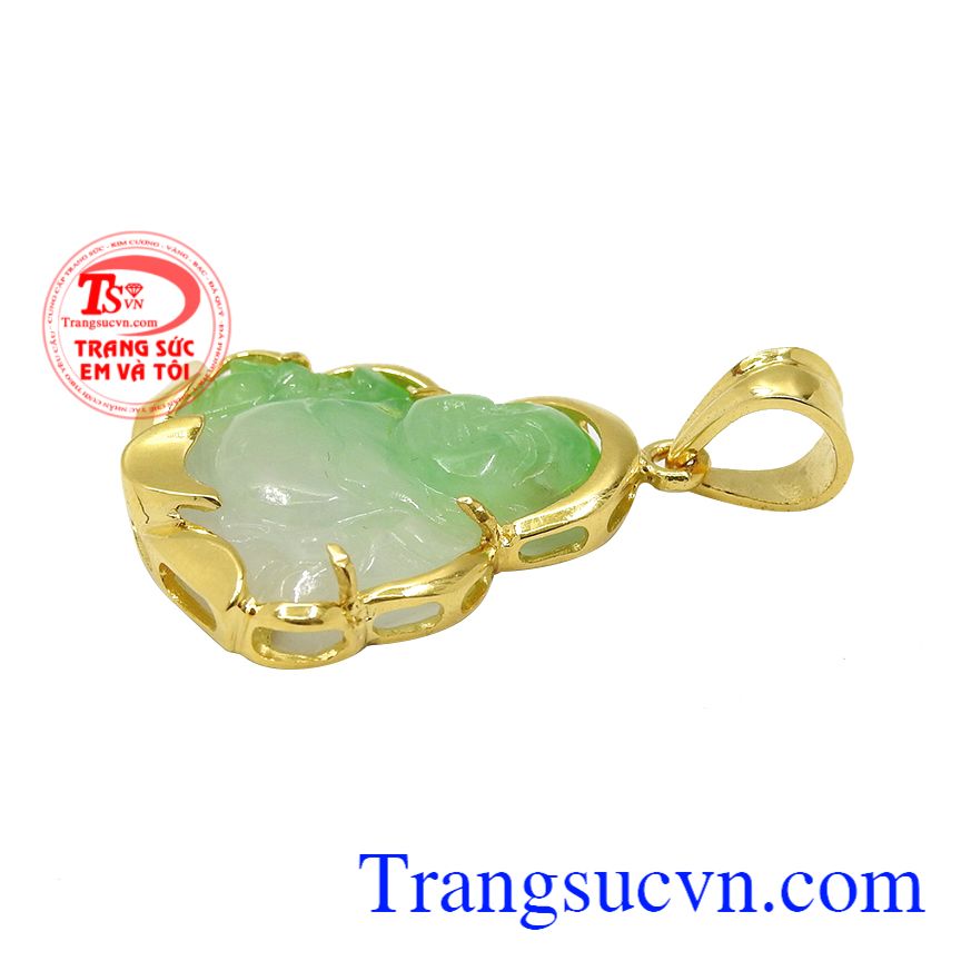 Mặt phật di lặc jadeite an bình, Mặt phật di lặc cẩm thạch, Mặt dây vàng tây đá quý 