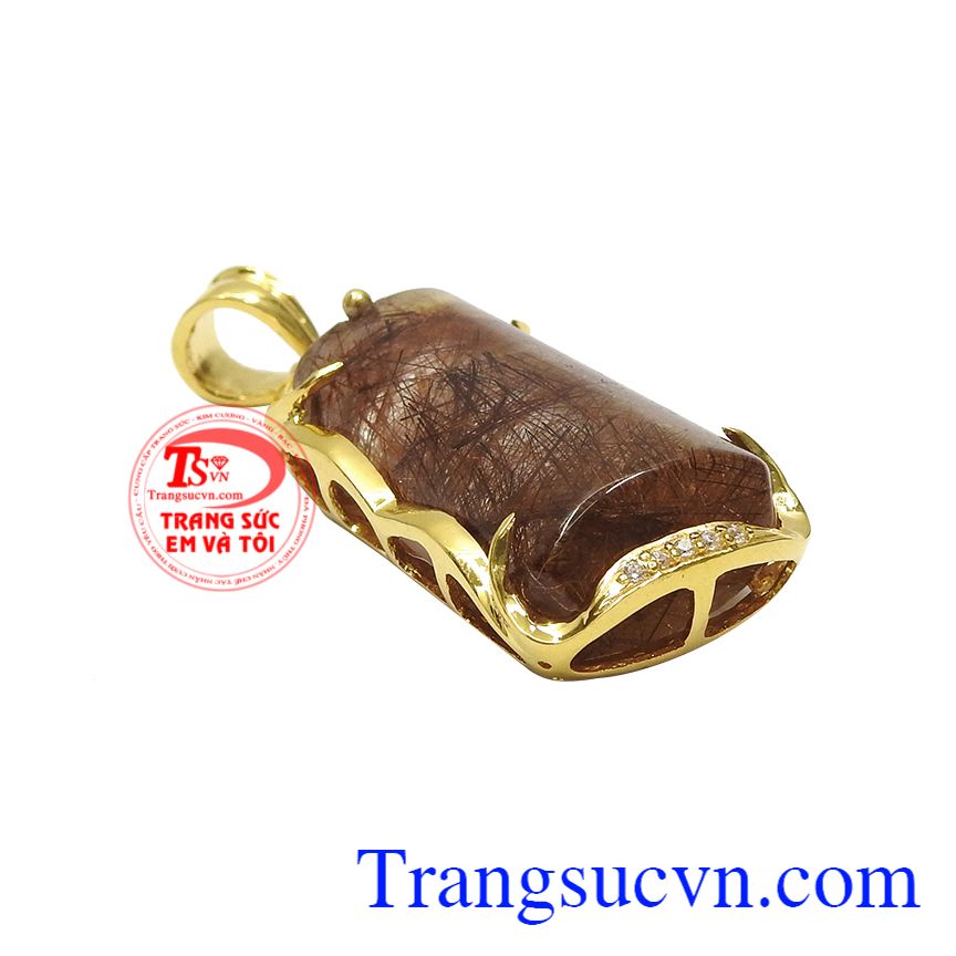 Mặt vàng thạch anh tóc chất lượng, Mặt dây bọc vàng, Mặt dây nam đá quý Mặt vàng thạch anh tóc chất lượng, Mặt dây bọc vàng, Mặt dây nam đá quý