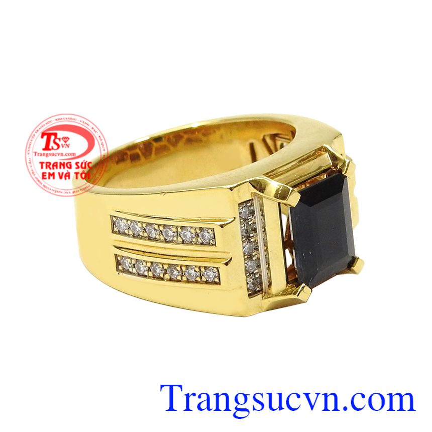 Nhẫn nam v&agrave;ng t&acirc;y Sapphire sang trọng, Nhẫn nam v&agrave;ng m&agrave;u phong c&aacute;ch, Nhẫn nam v&agrave;ng t&acirc;y