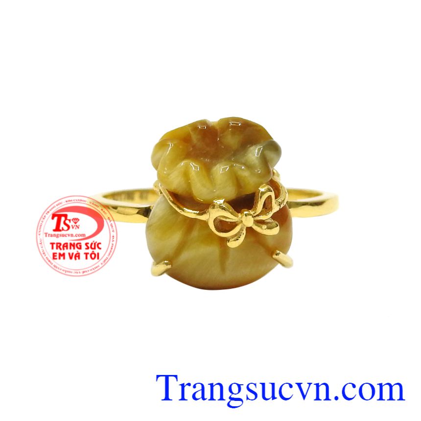 Nhẫn nữ đá mắt hổ tài lộc, Nhẫn túi tiền thạch anh , Nhẫn nữ vàng tây Nhẫn nữ đá mắt hổ tài lộc, Nhẫn túi tiền thạch anh , Nhẫn nữ vàng tây