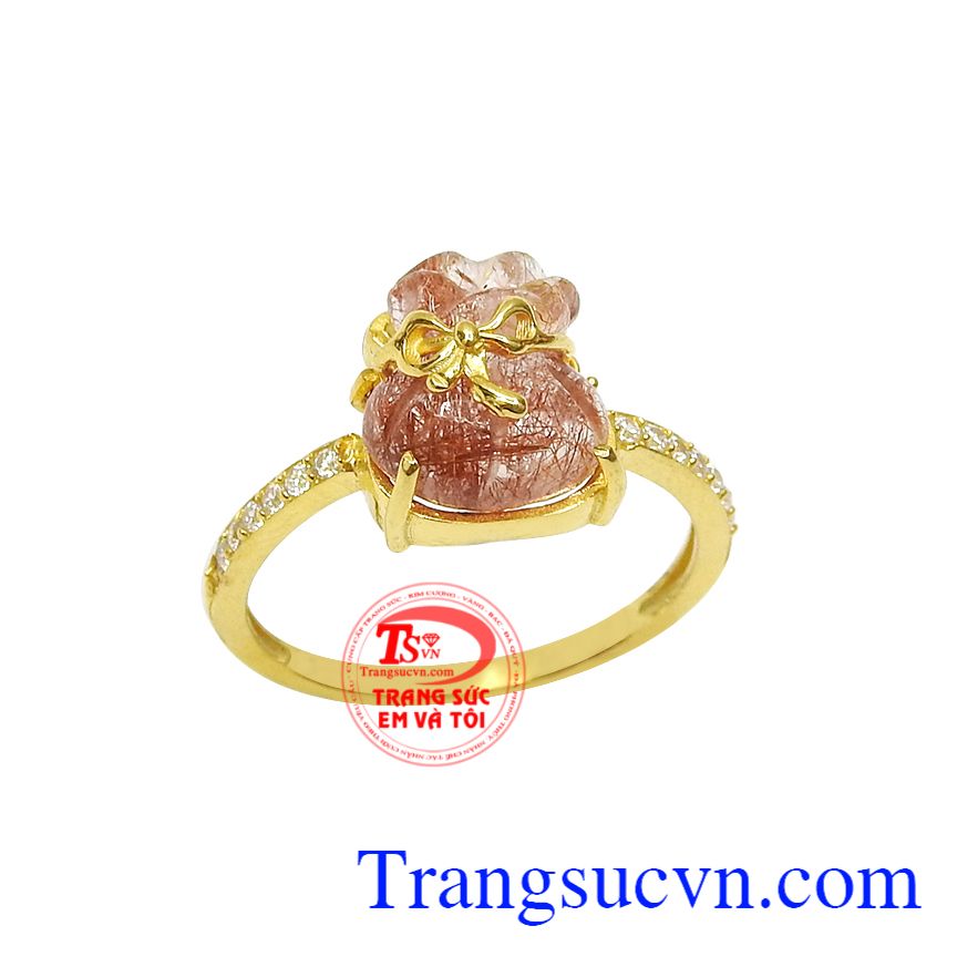 Nhẫn thạch anh tóc đỏ tài lộc, Nhẫn nữ vàng tây, Nhẫn vàng tây sang trọng