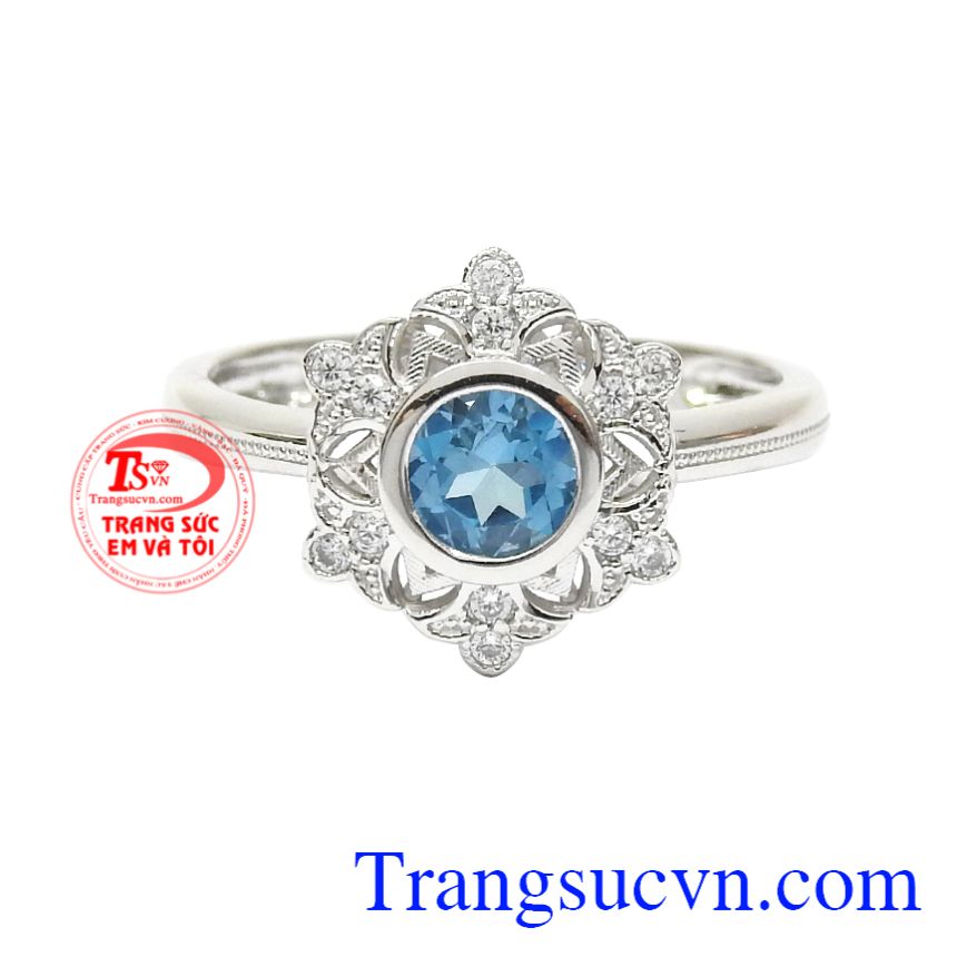 Nhẫn topaz cánh hoa, Nhẫn vàng trắng topaz, Nhẫn nữ hoàng gia Nhẫn topaz cánh hoa, Nhẫn vàng trắng topaz, Nhẫn nữ hoàng gia