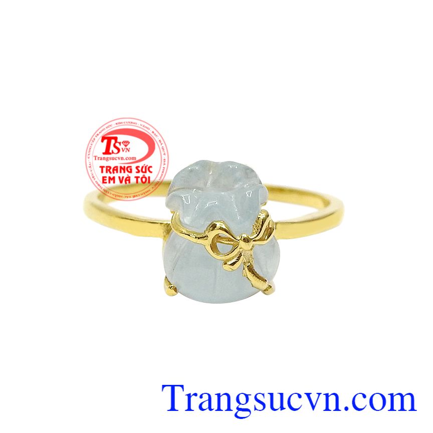 Nhẫn túi tiền aquamarine tài lộc, Nhẫn Nữ Đá Quý, Nhẫn nữ vàng tây