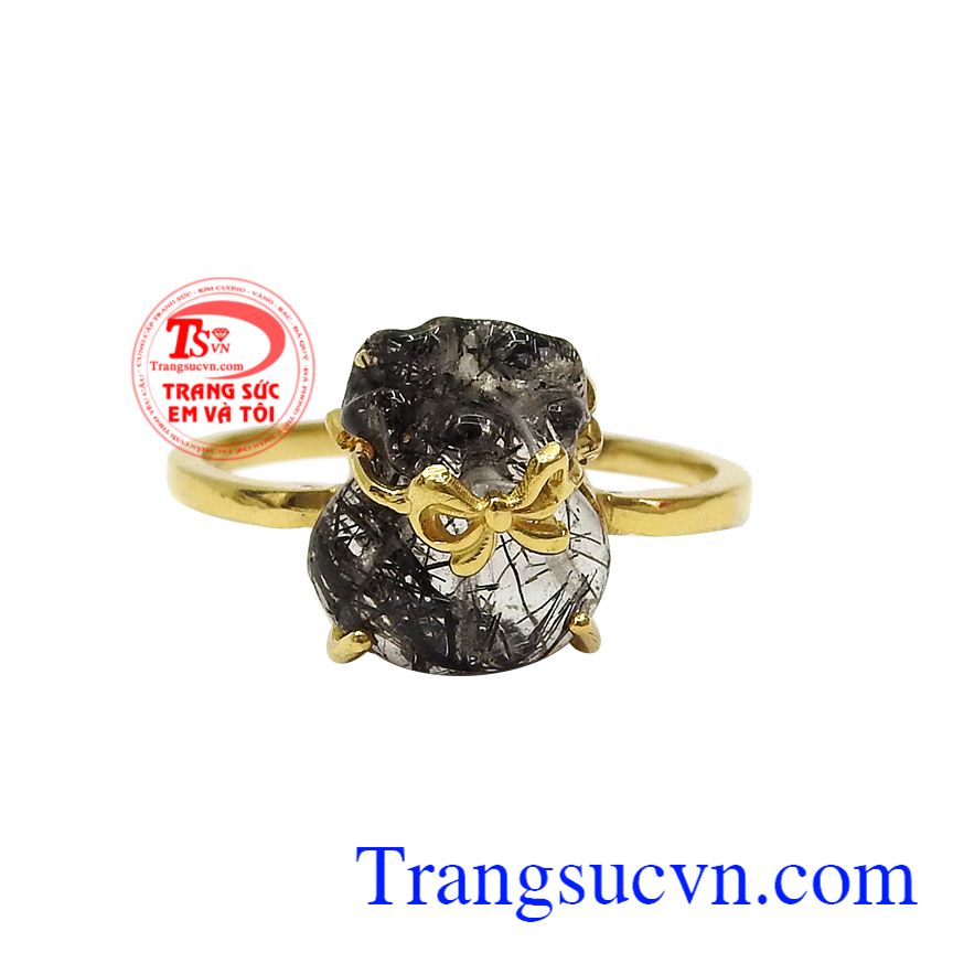 Nhẫn túi tiền thạch anh tóc đen, Nhẫn nữ vàng tây, Nhẫn vàng tây sang trọng