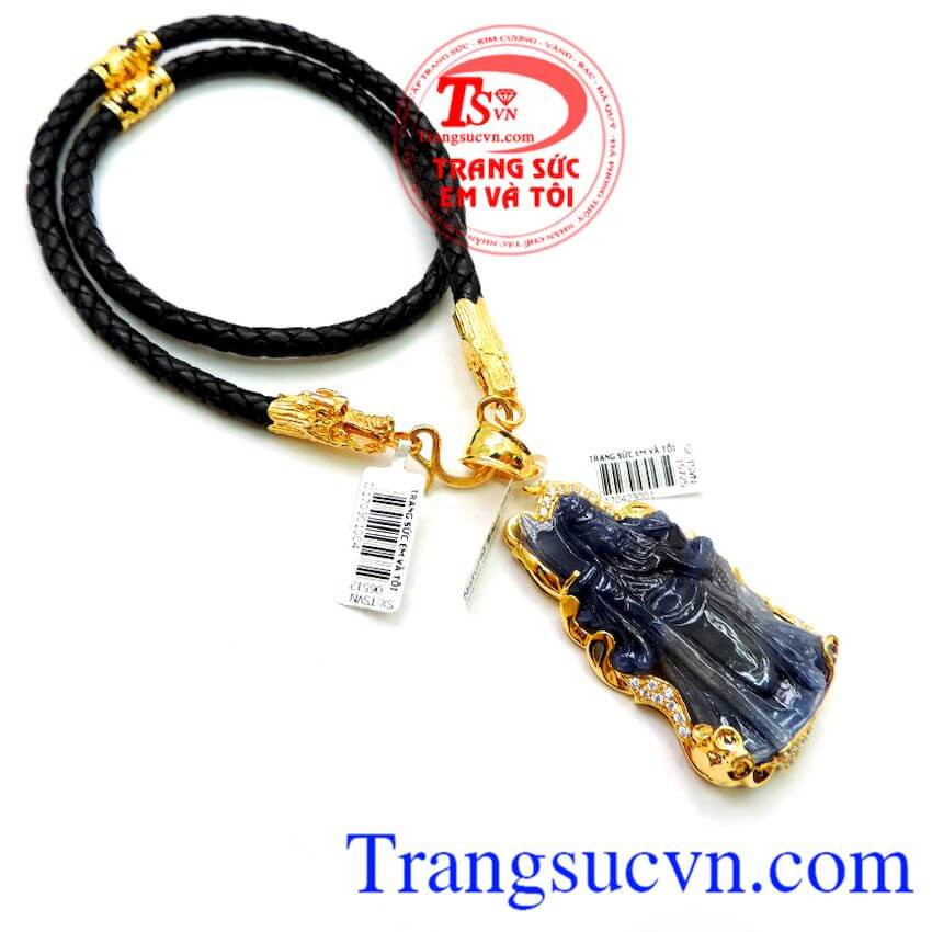 Bộ Dây Da bọc rồng Mặt Quan vân trường Sapphire, Bộ trang sức vàng nam Bộ Dây Da bọc rồng Mặt Quan vân trường Sapphire, Bộ trang sức vàng nam