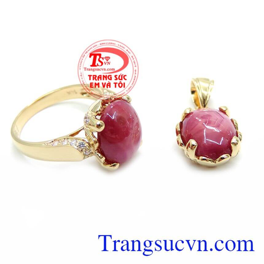 Mặt Dây Chuyền Đá Ruby Bọc Vàng, Trang sức bộ Mặt Dây Chuyền Đá Ruby Bọc Vàng, Trang sức bộ