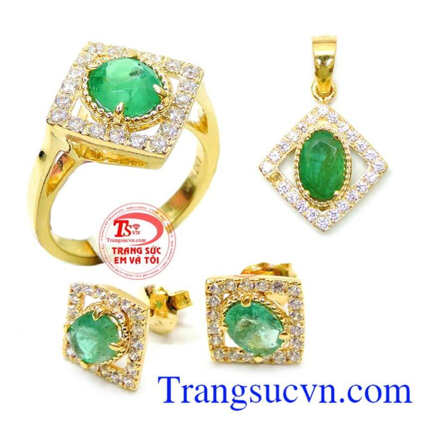 Bộ Nhẫn Mặt Hoa tai Emerald, Trang sức bộ Bộ Nhẫn Mặt Hoa tai Emerald, Trang sức bộ