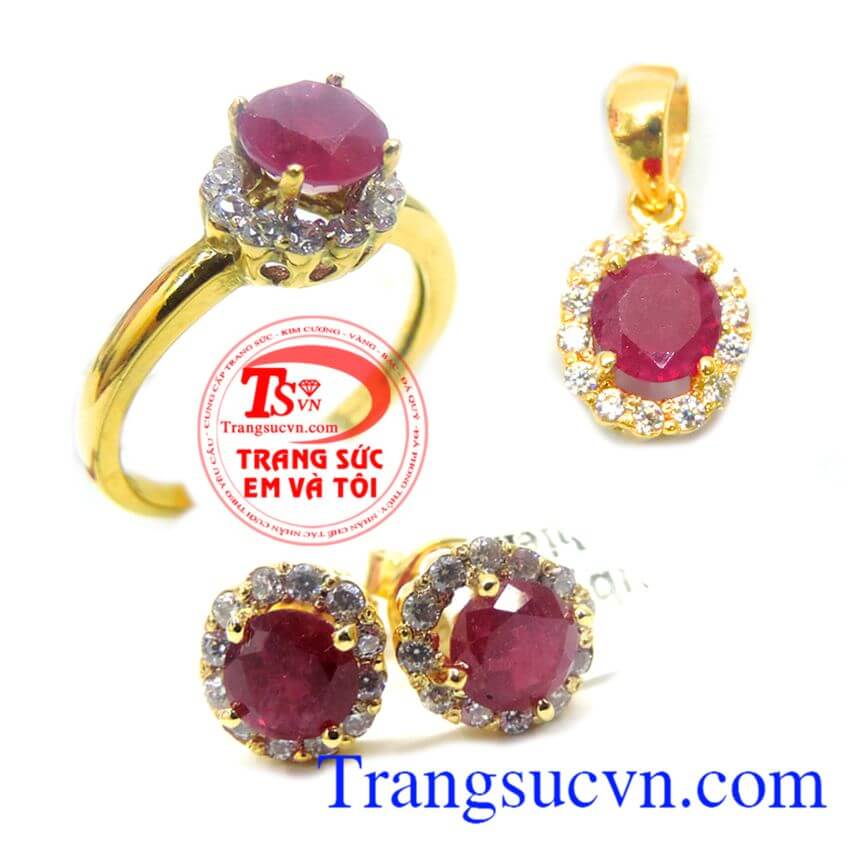 Bộ Nhẫn Mặt Hoa Tai Vàng Ruby, Trang sức bộ Bộ Nhẫn Mặt Hoa Tai Vàng Ruby, Trang sức bộ
