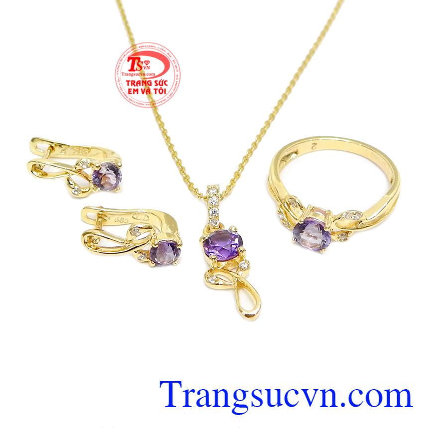 Bộ trang sức thạch anh tím hạnh phúc, Trang sức bộ Bộ trang sức thạch anh tím hạnh phúc, Trang sức bộ