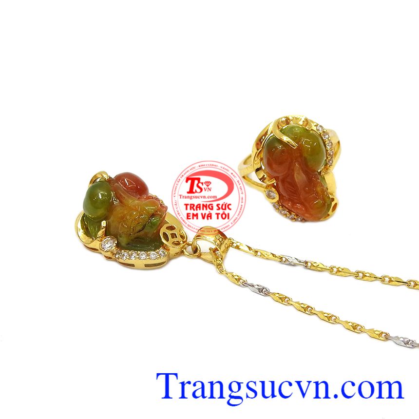 Bộ trang sức tỳ hưu 14k t&agrave;i lộc,Bộ trang sức nữ,Mặt d&acirc;y v&agrave;ng đ&aacute; qu&yacute;