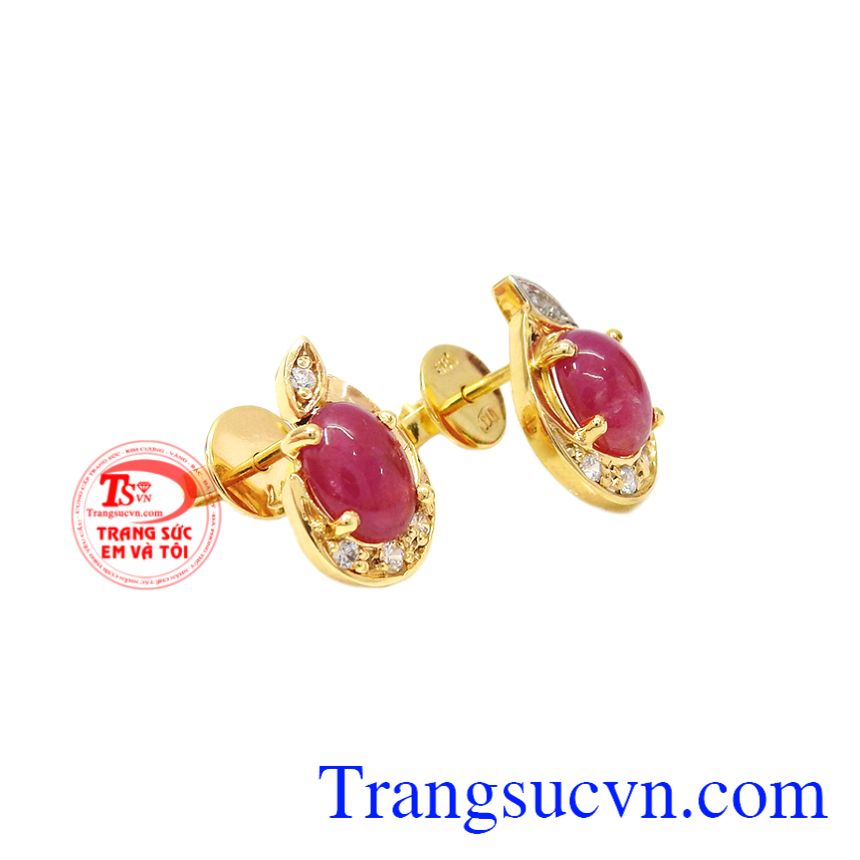 Hoa tai Ruby vàng 14k quý phái, Hoa tai Ruby Hoa tai Ruby vàng 14k quý phái, Hoa tai Ruby