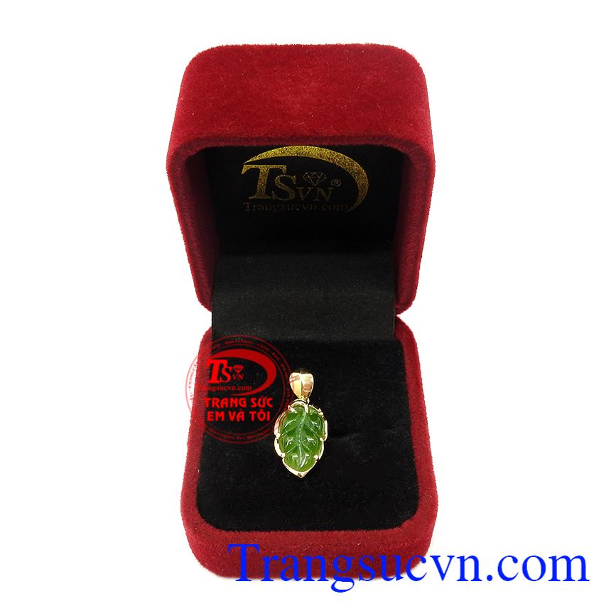 Mặt dây lá Nephrite,Ngọc cẩm thạch thiên nhiê,Mặt dây vàng đá quý