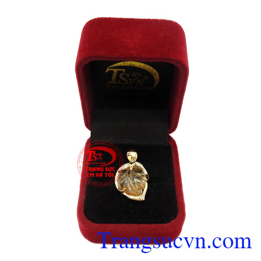 Mặt dây lá thạch anh tóc may mắn,Mặt dây vàng tây,Mặt dây vàng đá quý