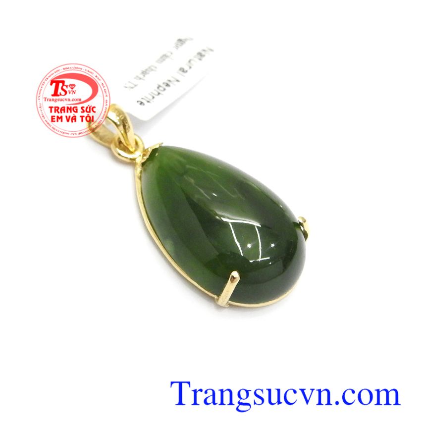 Mặt dây Nephrite giọt nước xinh xắn, Mặt dây chuyền vàng tây đá quý Mặt dây Nephrite giọt nước xinh xắn, Mặt dây chuyền vàng tây đá quý