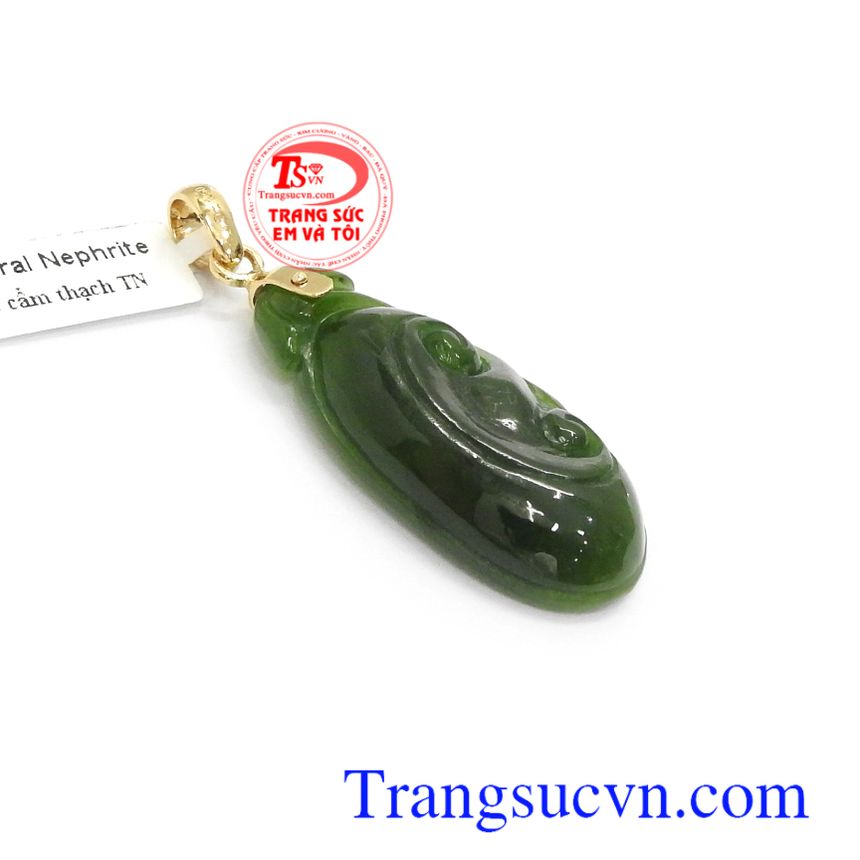 Mặt dây Nephrite tài lộc, Mặt dây vàng tây đá quý Mặt dây Nephrite tài lộc, Mặt dây vàng tây đá quý