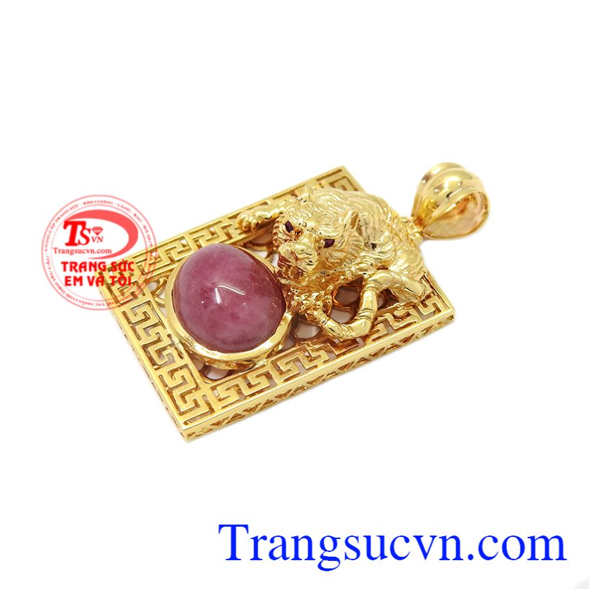 Mặt dây vàng hổ Ruby, Mặt dây vàng tây đá quý Mặt dây vàng hổ Ruby, Mặt dây vàng tây đá quý