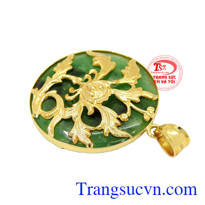 Mặt đồng tiền ngọc bọc hoa cúc, Mặt dây vàng tây đá quý