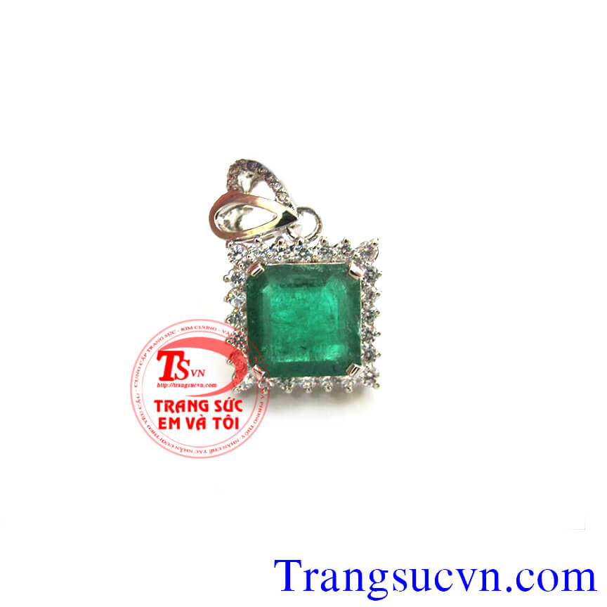 Mặt Emerald vuông đính kim cương, Mặt dây Emerald Mặt Emerald vuông đính kim cương, Mặt dây Emerald