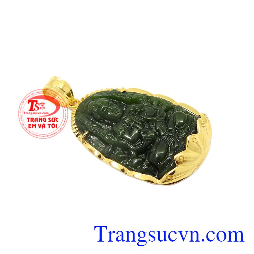 Mặt phật bản mệnh tuổi Tý Nephrite, Mặt Phật bọc vàng Mặt phật bản mệnh tuổi Tý Nephrite, Mặt Phật bọc vàng