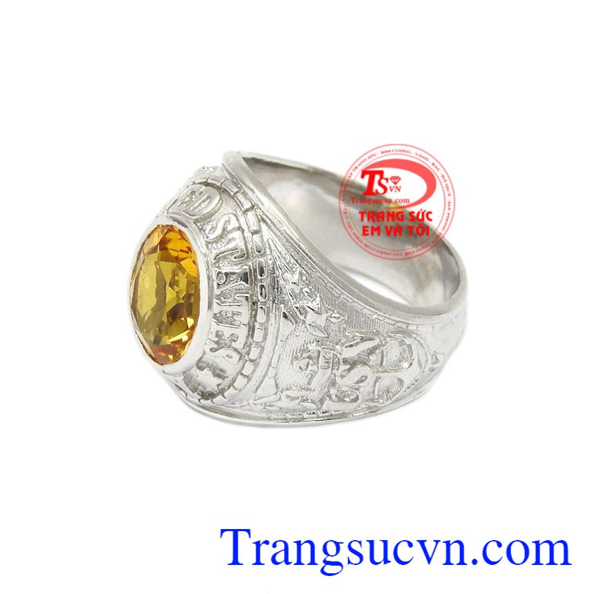 Nhẫn bạc thạch anh vàng đẹp, Nhẫn nam bạc