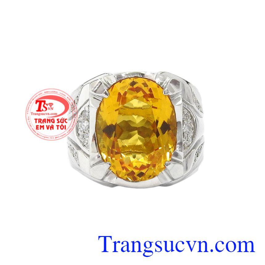 Nhẫn bạc thạch anh vàng nam tính, Nhẫn nam bạc