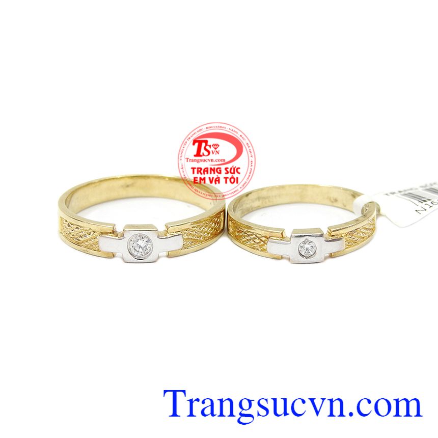 Nhẫn cưới vàng màu+vàng trắng,Nhẫn cưới đẹp,Nhẫn cưới vàng tây