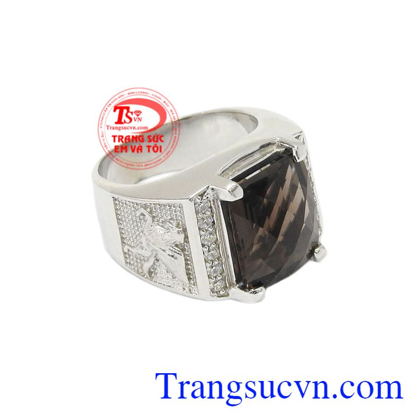 Nhẫn nam bạc thạch anh khói đẹp, Nhẫn nam bạc Nhẫn nam bạc thạch anh khói đẹp, Nhẫn nam bạc
