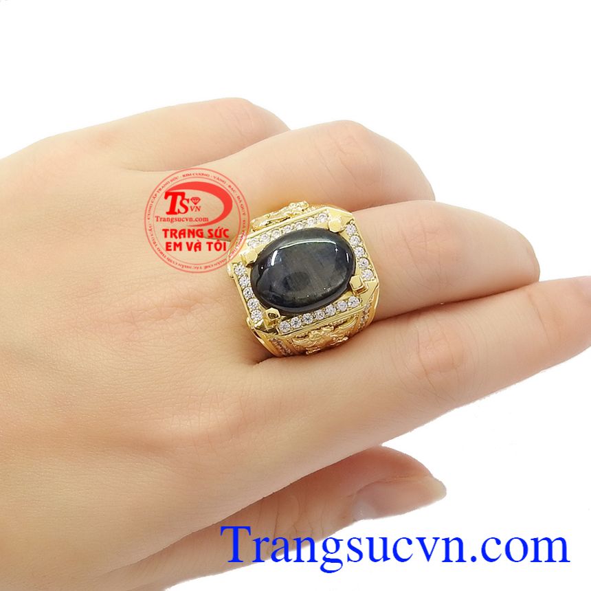 Nhẫn nam Sapphire rồng phượng 14k,Nhẫn nam vàng tây,Nhẫn nam đẹp