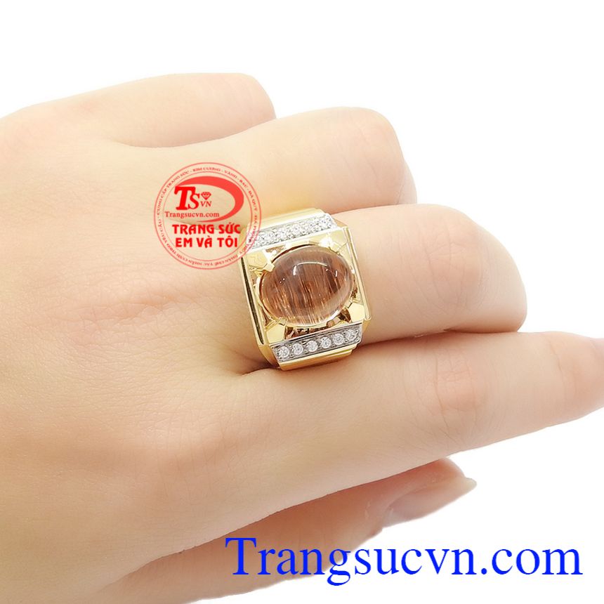 Nhẫn nam thạch anh tóc 14k,Nhẫn nam đẹp,Nhẫn nam vàng tây