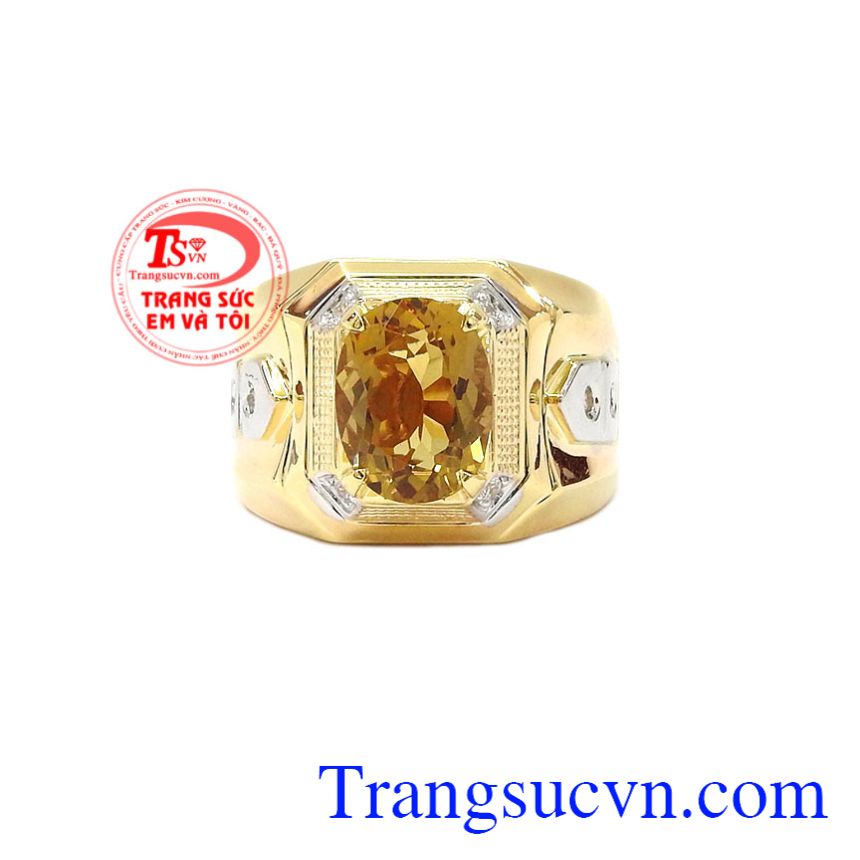 Nhẫn nam vàng Citrine độc đáo, Nhẫn nam thạch anh vàng