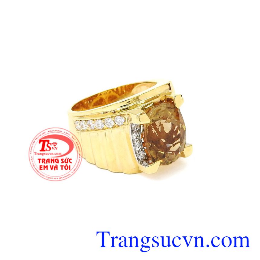 Nhẫn nam vàng Citrine sang trọng, Nhẫn nam thạch anh vàng Nhẫn nam vàng Citrine sang trọng, Nhẫn nam thạch anh vàng