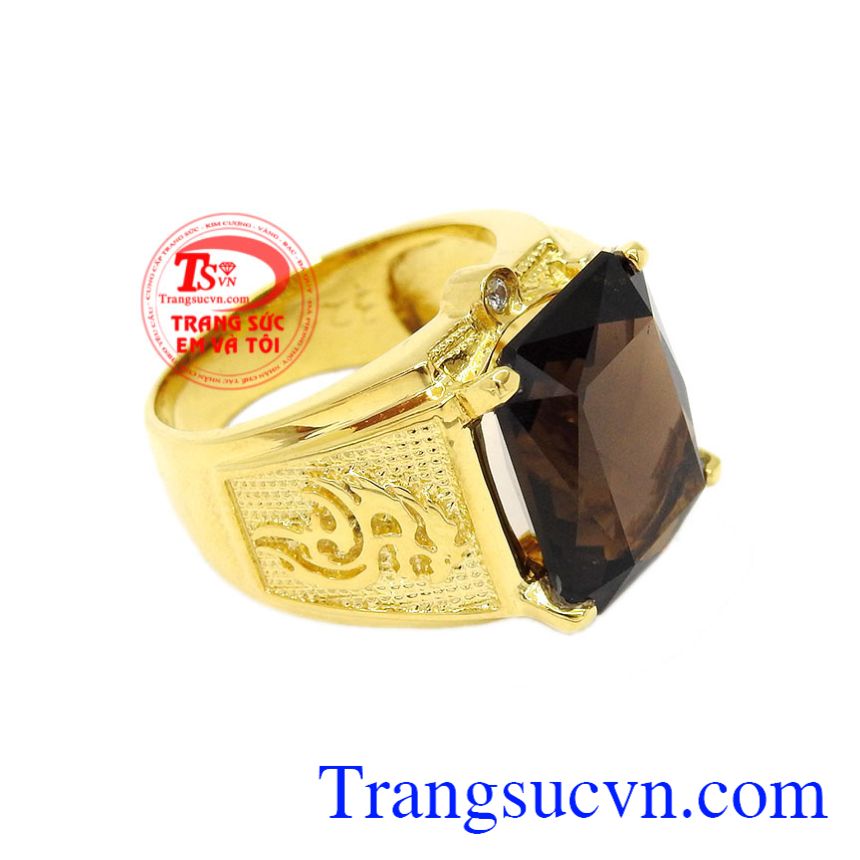 Nhẫn nam vàng thạch anh khói đẹp, Nhẫn nam đá quý Nhẫn nam vàng thạch anh khói đẹp, Nhẫn nam đá quý