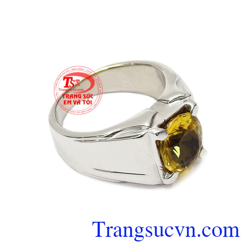 Nhẫn nam vàng trắng thạch anh vàng đẹp, Nhẫn nam thạch anh vàng