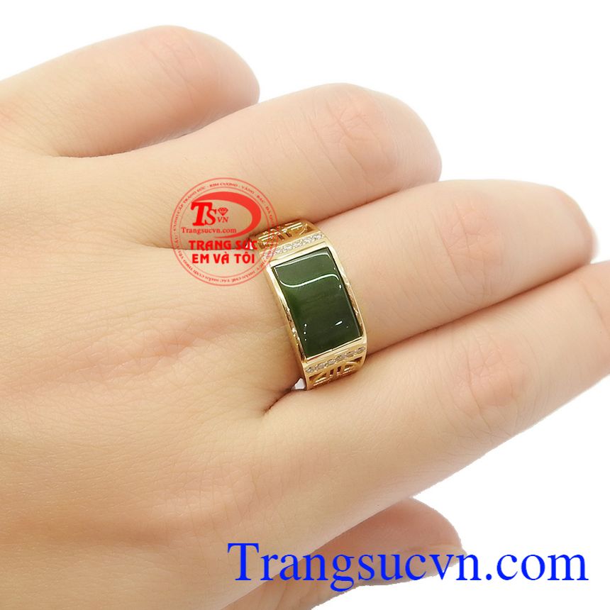 Nhẫn Nephrite vàng 14k,Nhẫn nam đẹp,Nhẫn nam ngọc cẩm thạch