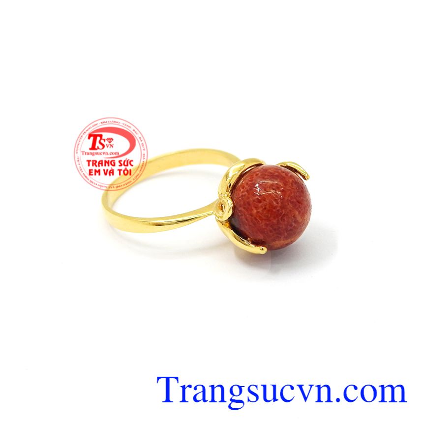 Nhẫn nữ đá san hô vàng 14k, Nhẫn nữ vàng Nhẫn nữ đá san hô vàng 14k, Nhẫn nữ vàng