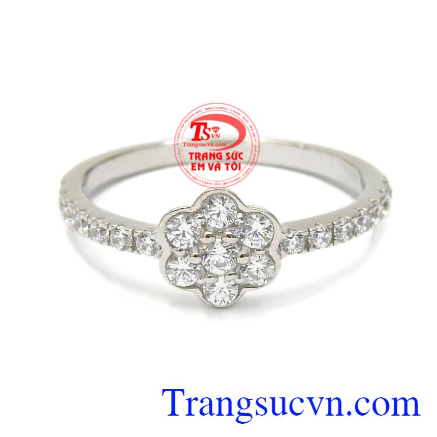 Nhẫn vàng trắng hoa xinh xắn,  Nhẫn nữ vàng trắng