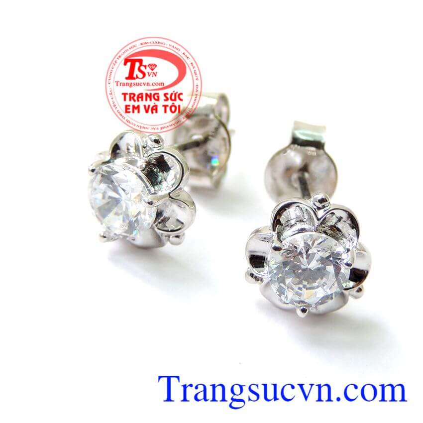 Nụ hoa tai vàng 18k trắng, Hoa tai vàng tây