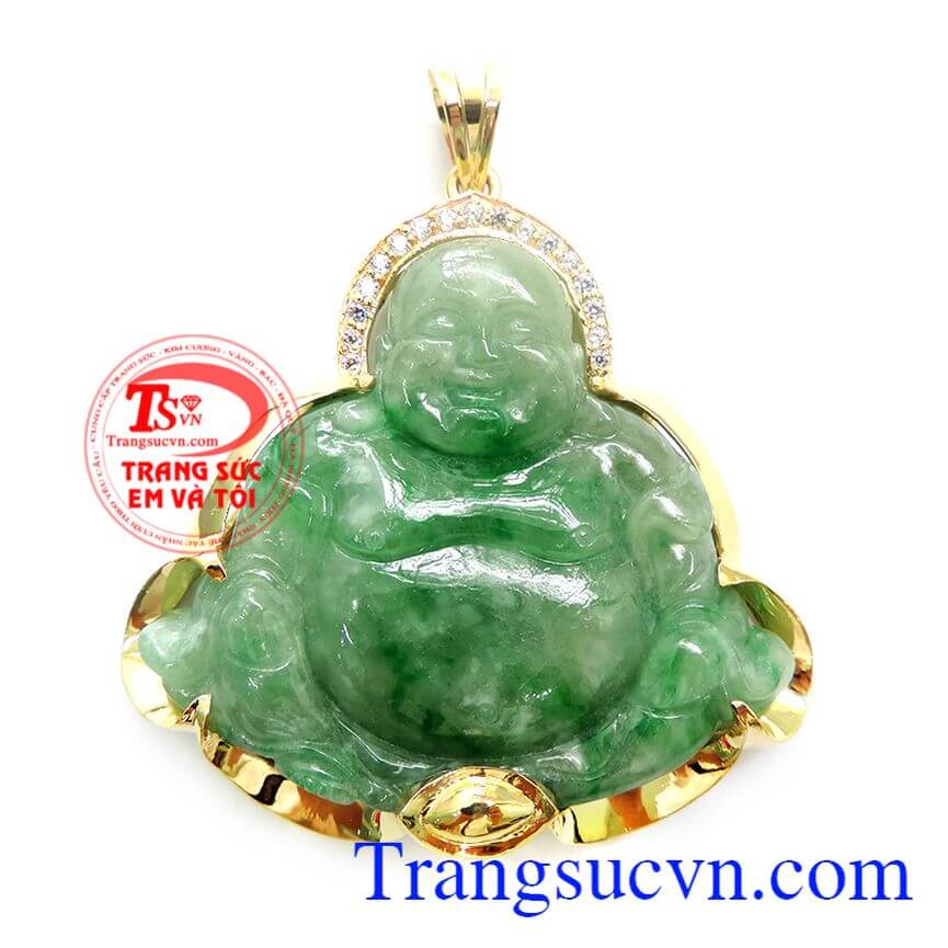 Mặt dây chuyền phật viền vàng, mặt dây ngọc cẩm thạch màu lục nhạt