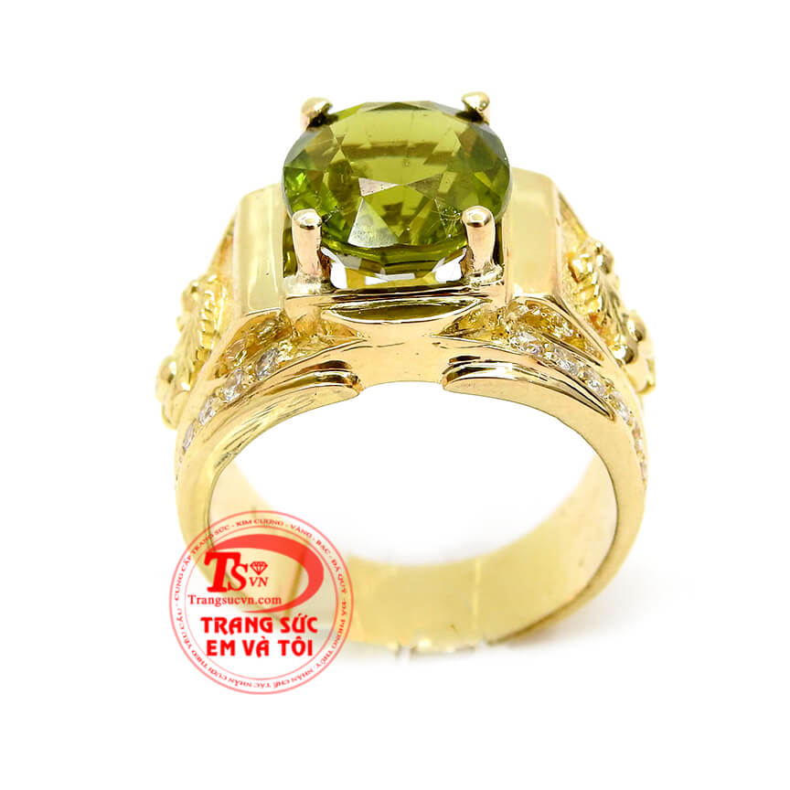 Nhẫn nam mạnh mẽ đ&aacute; peridot, Nhẫn nam Peridot, nhẫn nam v&agrave;ng đ&aacute; qu&yacute;