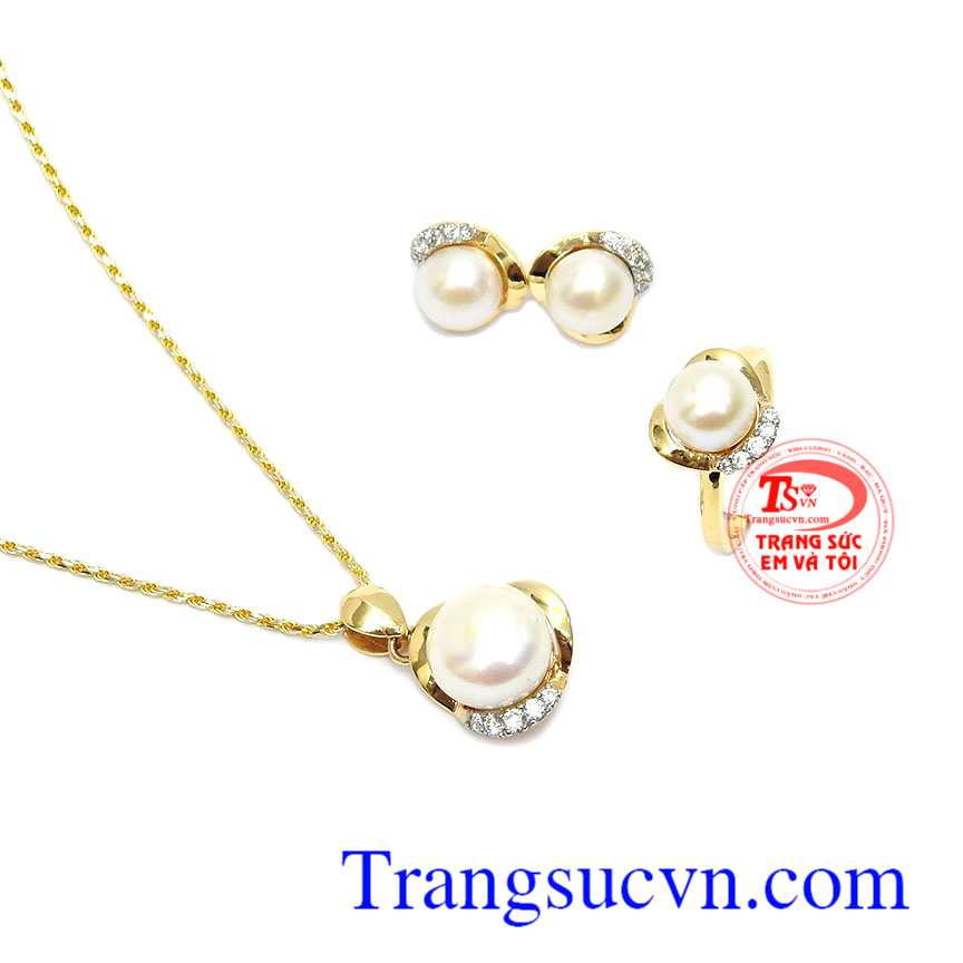 Bộ trang sức ngọc trai đẹp, bộ trang sức vàng tây, bộ trang sức nữ