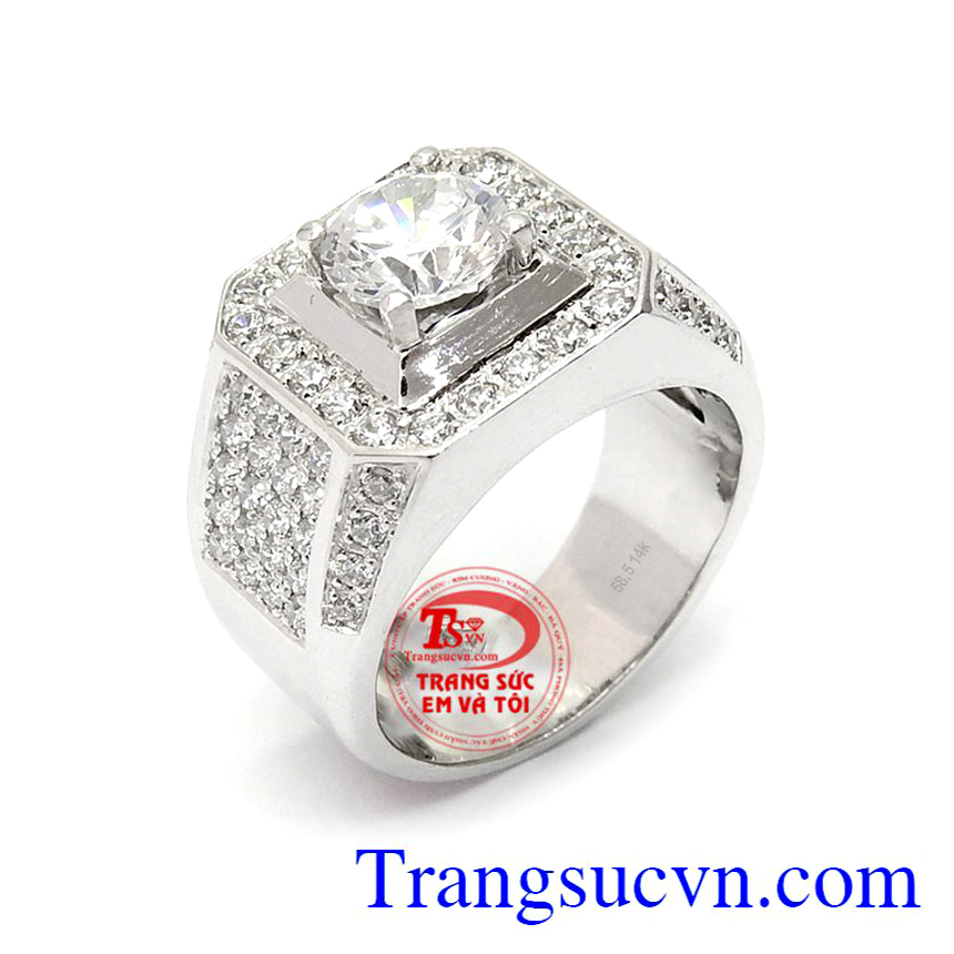 Nhẫn nam vàng trắng 14k
